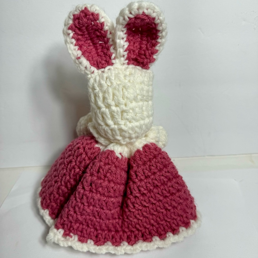 Handmade crochet bunny rabbit. Adorable rabbit wearing a flouncy pink dress. - Picture 4 of 9